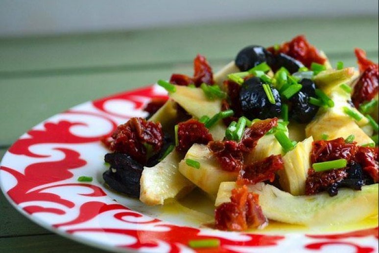 Raw Artichoke, Cured Olive, and Sun-Dried Tomato Salad