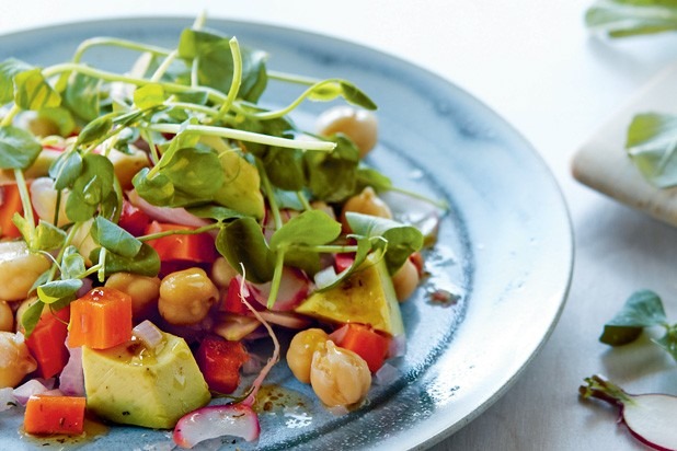 Chickpea, Avocado, and Pea Shoot Salad