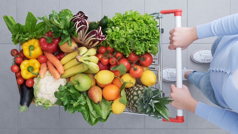 shopping cart full of food