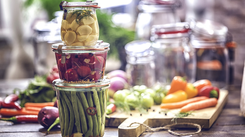 fresh vegetables in jars