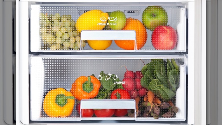 fruits and vegetables in crisper drawers