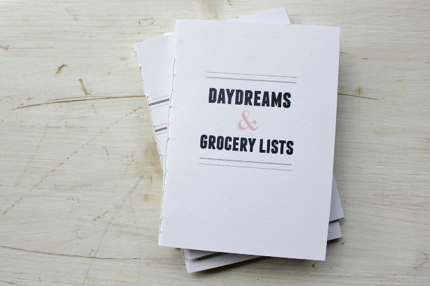 Fair Morning Blue's Daydreams & Grocery Lists Hardbound Blank Notebook: $6