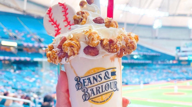 Milkshake with peanuts, cracker jacks