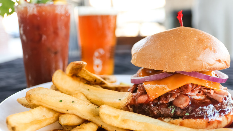 Bloody Mary Cheeseburger with fries