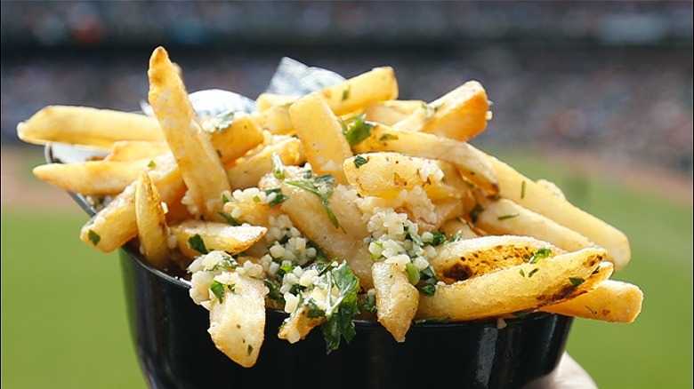 Garlic fries at baseball game