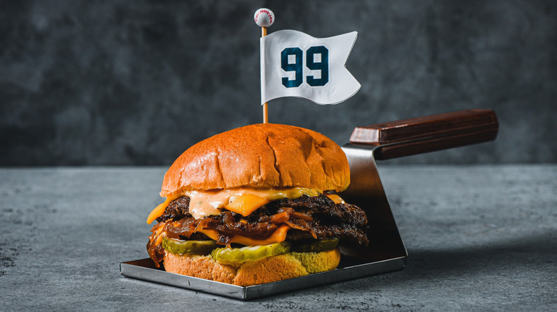 Wagyu baseball cheeseburger with pickles