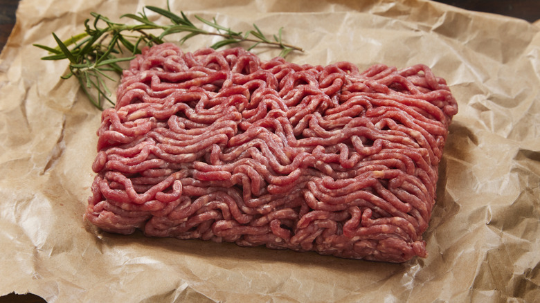 ground beef on butcher's paper