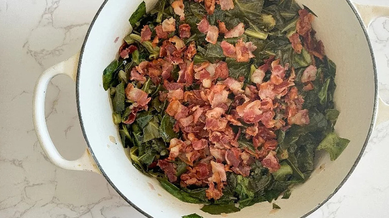 Collard greens with chopped bacon