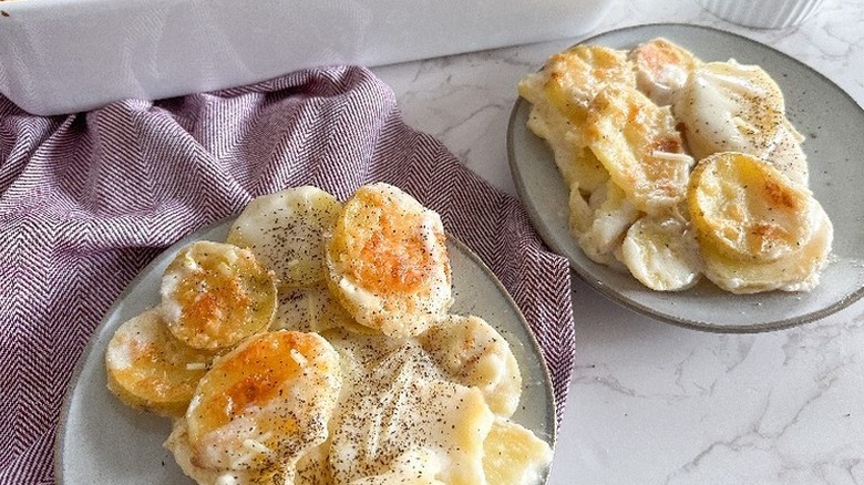 Scalloped potatoes on plates