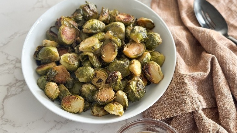 Bowl of crispy Brussels sprouts