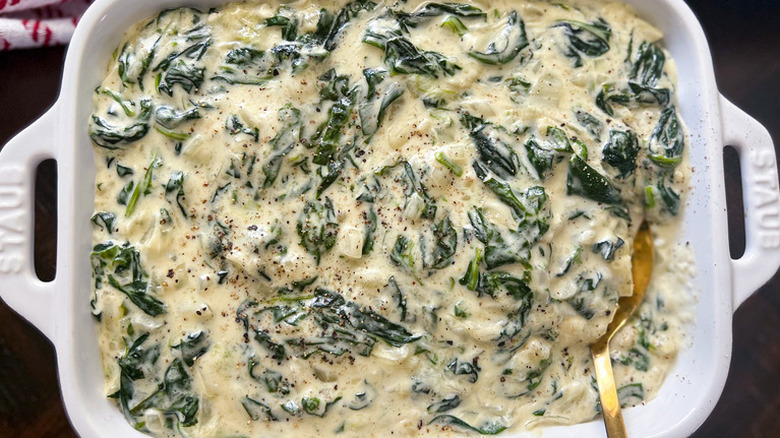 Creamed spinach in casserole dish