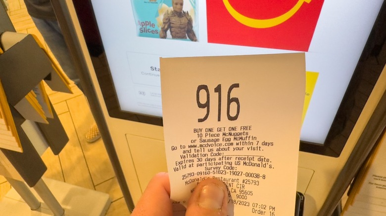 McDonald's receipt at kiosk