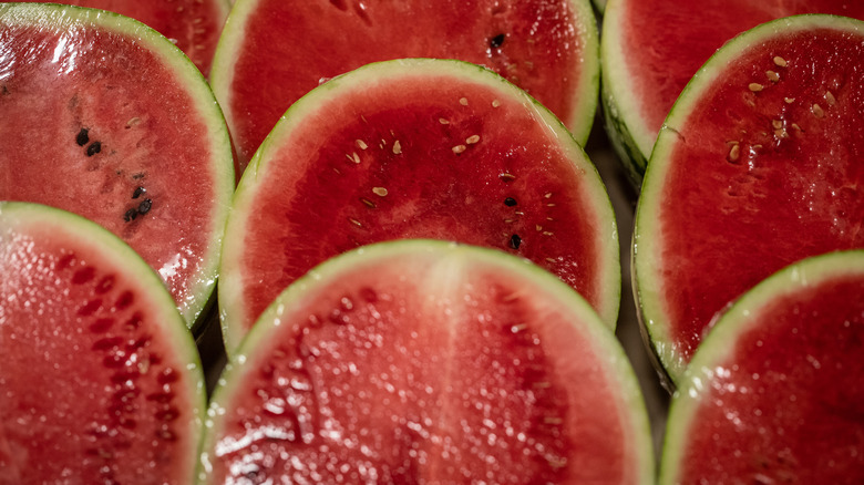 wrapped watermelon halves