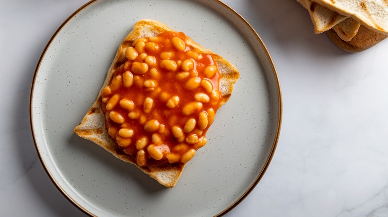 Beans on toast on plate