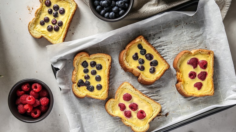 Custard toast on baking sheet