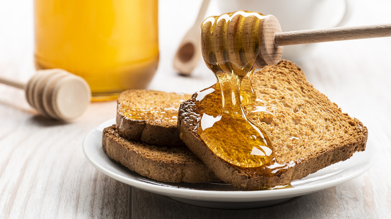 Honey on toast on plate