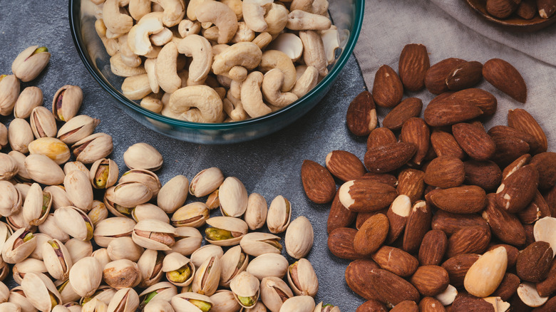 Assortment of nuts on table