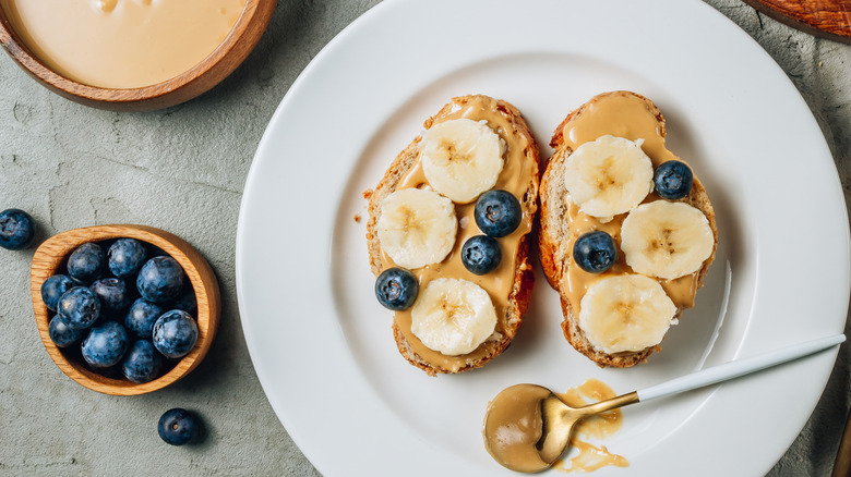 Peanut butter toast on plate