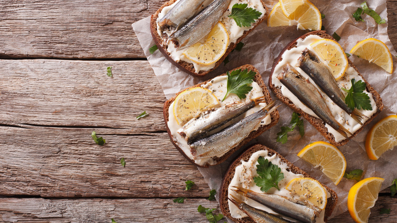 Sardine toast on a table