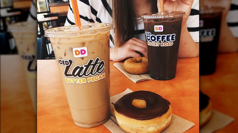 Butter Pecan iced latte and a donut