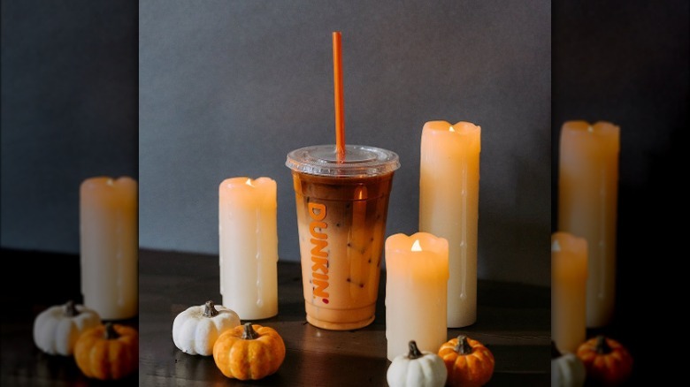 Iced coffee with Halloween decorations