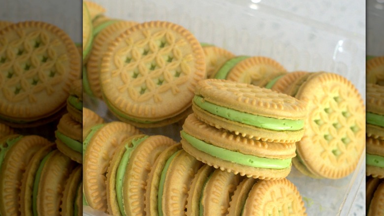 Close-up of TJ's Matcha Joe-Joe's cookies