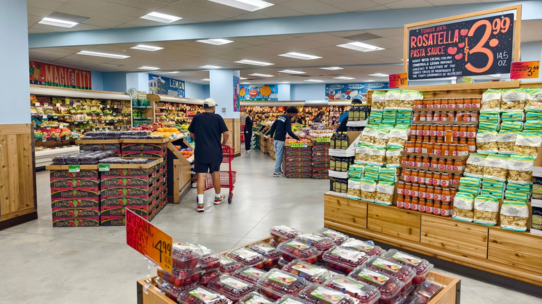 View inside Trader Joe's with food displays and shoppers