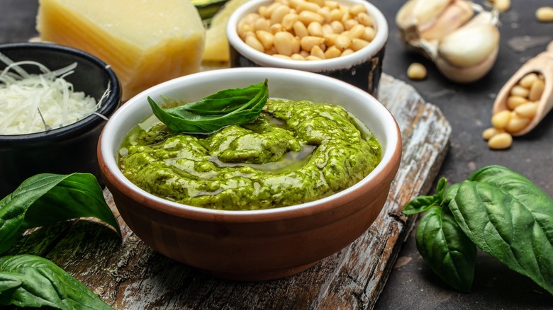 Bowl of homemade pesto