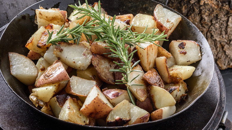 Homefries with rosemary sprig