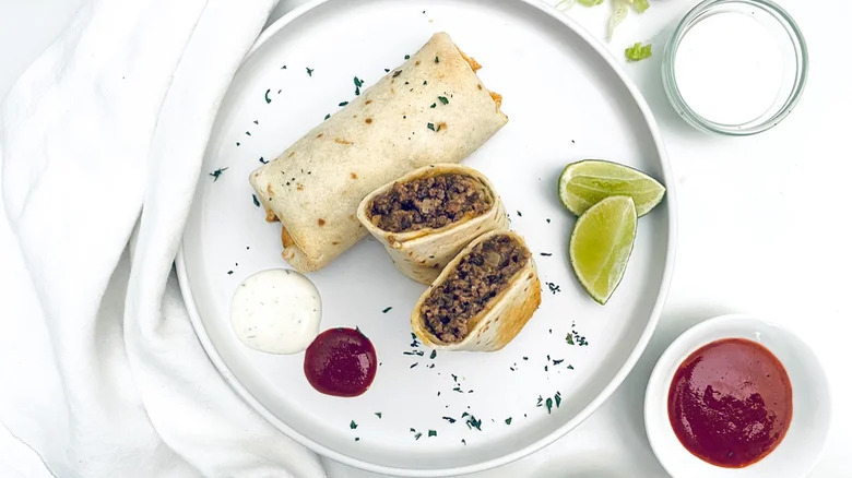 Beef chimichangas on plate