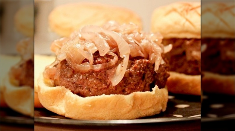 Burger with caramelized onions