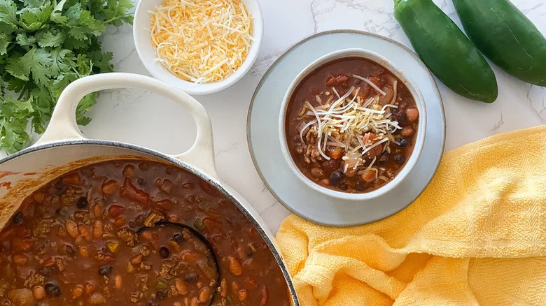 Bowl of Southwest Chili with cheese