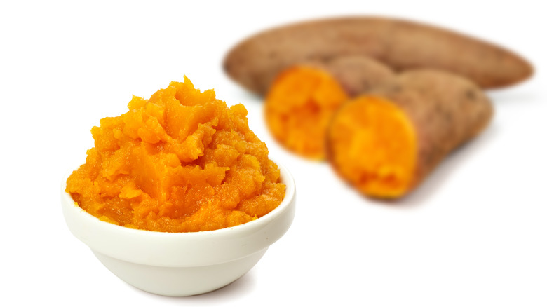 Whole and mashed sweet potatoes