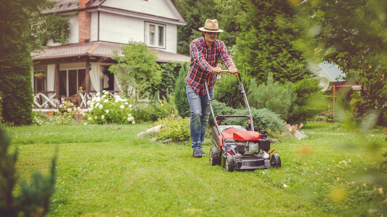 man mowing the lawn