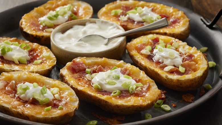 Potato skins on skillet