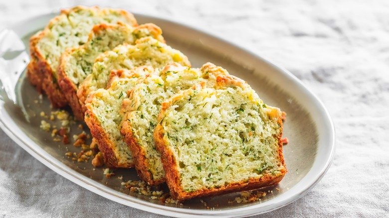 Zucchini bread sliced on a plate