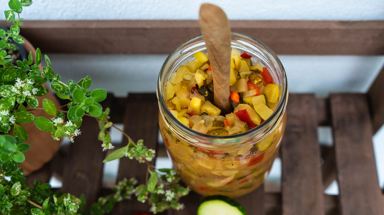Zucchini relish in glass jar