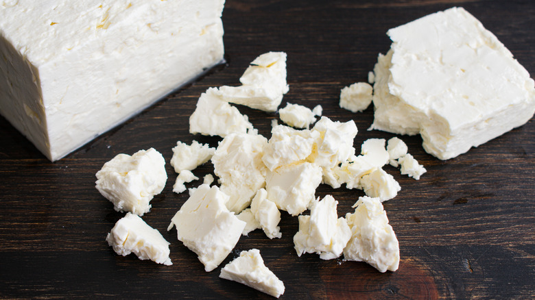 crumbled block of feta cheese