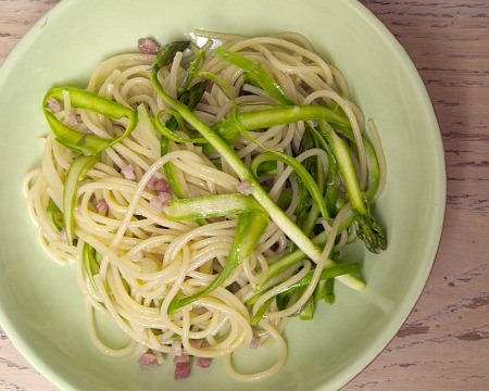 Spaghetti With Shaved Asparagus and Pancetta Recipe