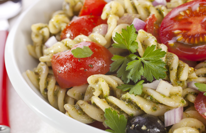 Pesto Pasta Salad With Zucchini, Eggplant, and Snap Peas