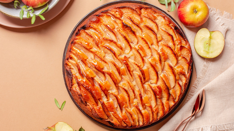 Glazed open-face apple pie