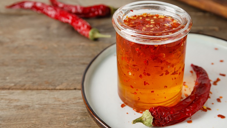 Jar of hot pepper honey