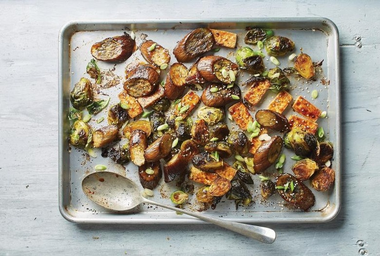 Hoisin Eggplant, Spicy Brussels Sprouts, and Tofu