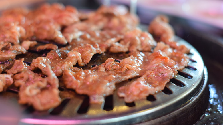 samgyeopsal cooking on griddle