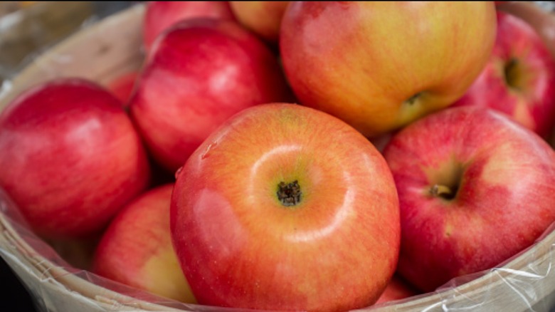 close up of braeburn apples