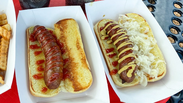 Beer brats with assorted toppings