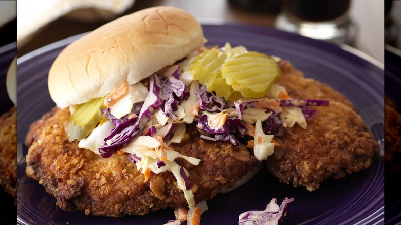 Fried pork tenderloin sandwich plate