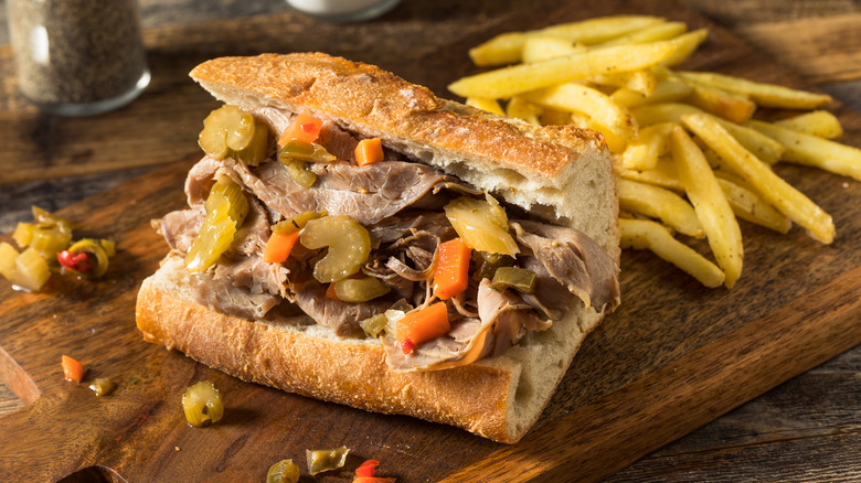 Italian beef sandwich with fries