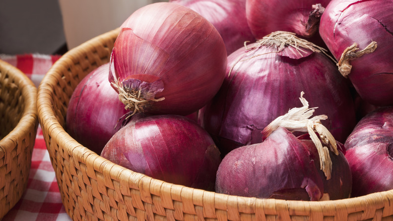 Whole onions in basket