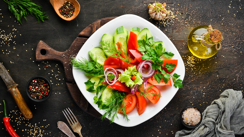 plate of vegetables with seasoning